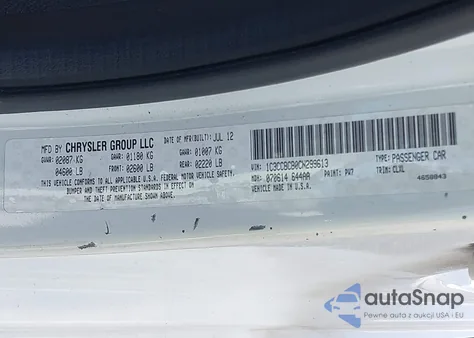 2012 Chrysler 200 Limited z USA, uszkodzony, nr VIN 1C3CCBCB0CN299613